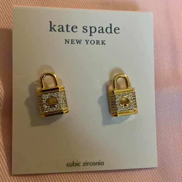 Kate Spade Lock w/ spade & pave crystal earrings NWT - Picture 1 of 3